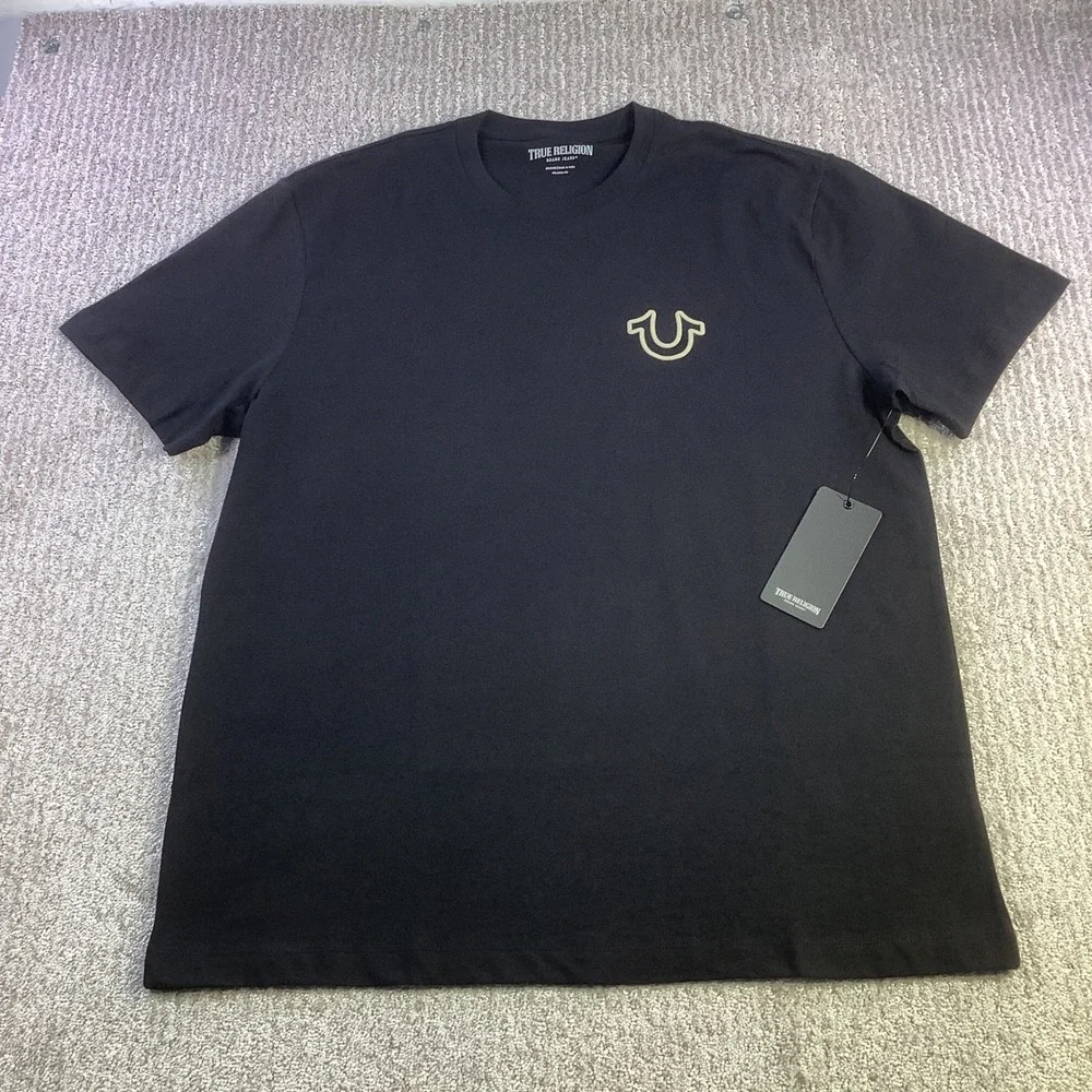 True Religion Mens‎ Relaxed Fit Overseam Puff Tee Shirt Black Size M NWT